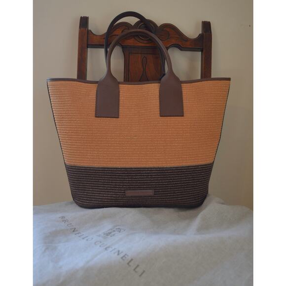 Brunello Cucinelli Tote Bag Leather & Raffia - Picture 1 of 11